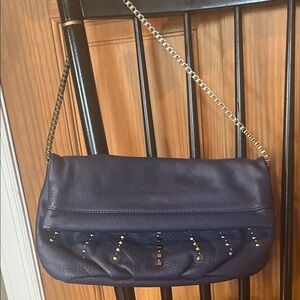 Loft Navy Blue Leather clutch / shoulder Bag with silver and gold Accents